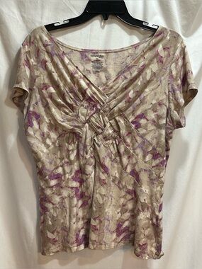St. John's Bay Beige and Lavender Tie-Front Short Sleeve Top